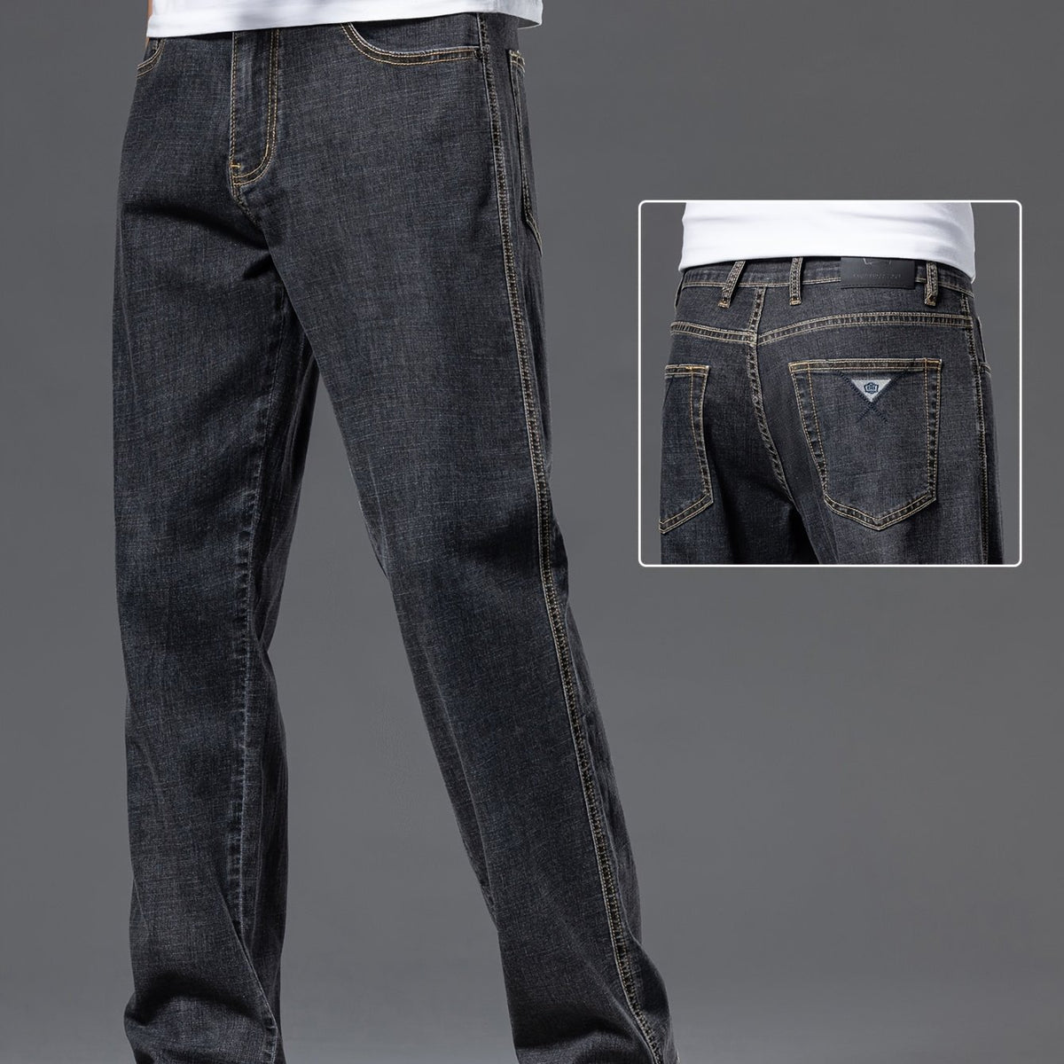 Geng Yuanshi High-End Summer Men's Jeans New Trend Fashion Straight-Leg Light Business Stretch Denim Pants, Autumn Essentials - Black Gray / 28