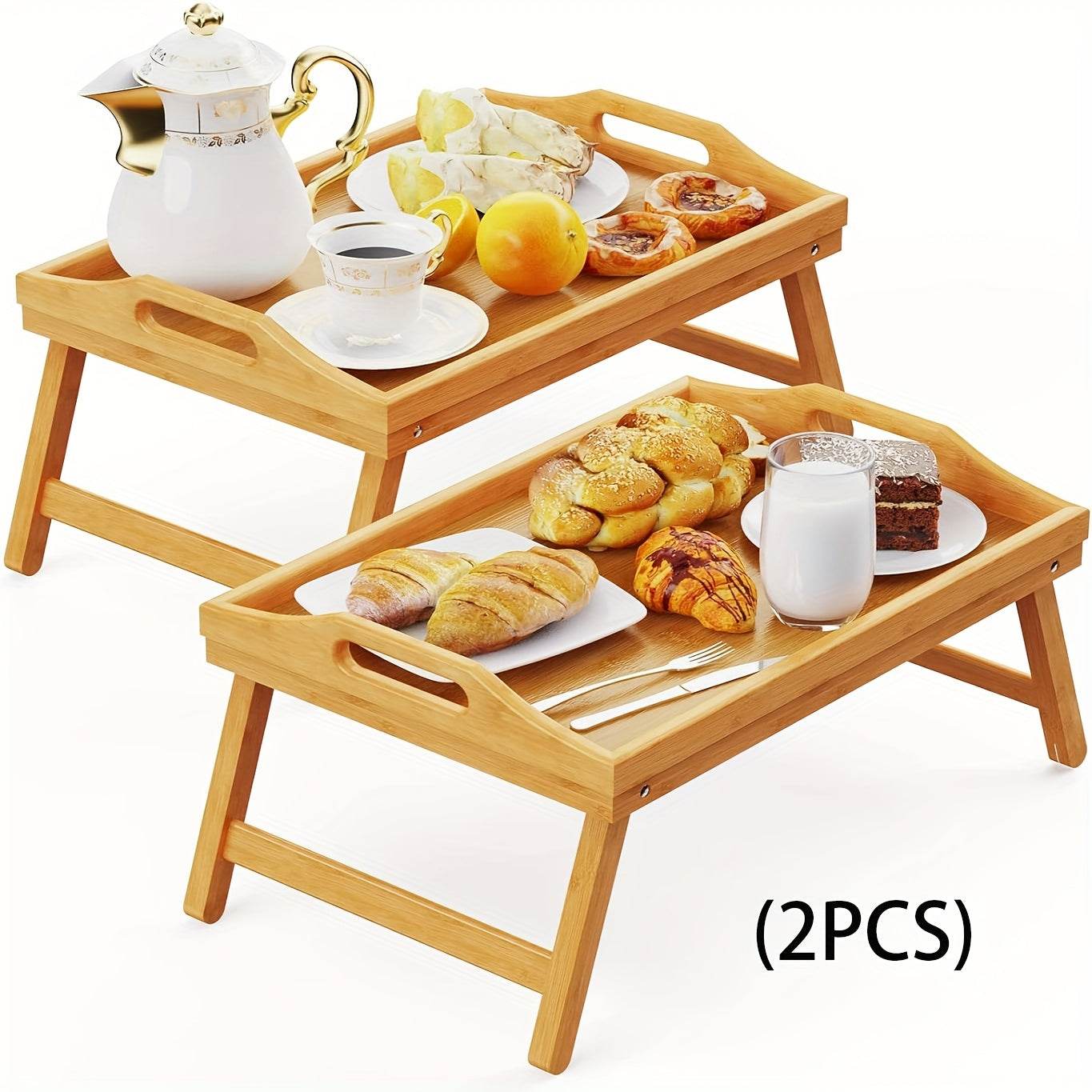 19.32 X 11.83 Inch Bed Tray Table With Handles Folding Legs, Breakfast Tray Bamboo Bed Tray For Sofa, Bed, Eating, Snacking And Working, 1/ 2 Packs - Montero Milan