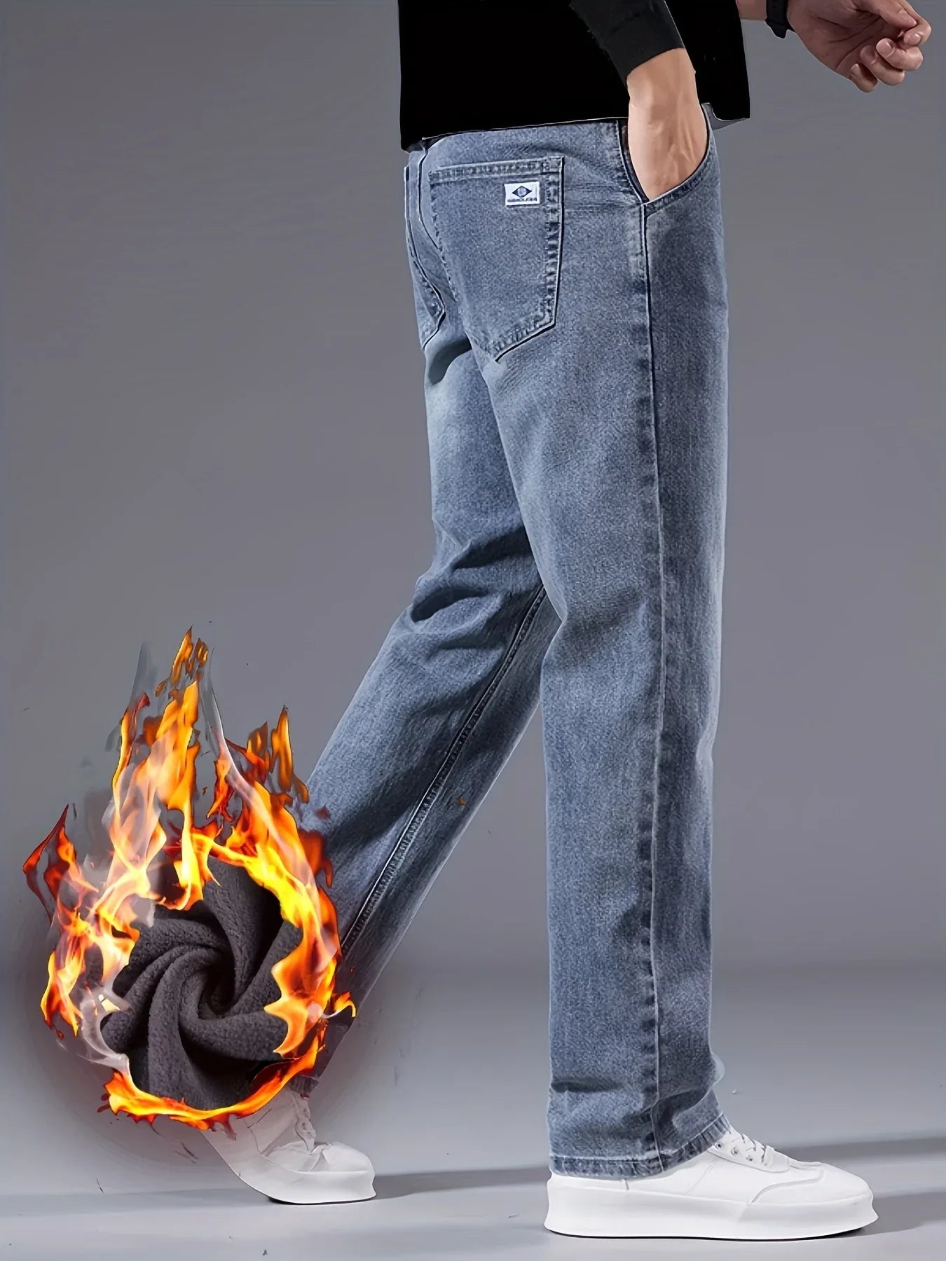 Winter New Arrival Fleece-Lined Thickened Minimalist Stretch blue trousers, long pants