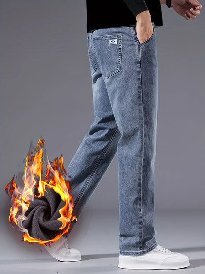 Winter New Arrival Fleece-Lined Thickened Minimalist Stretch blue trousers, long pants