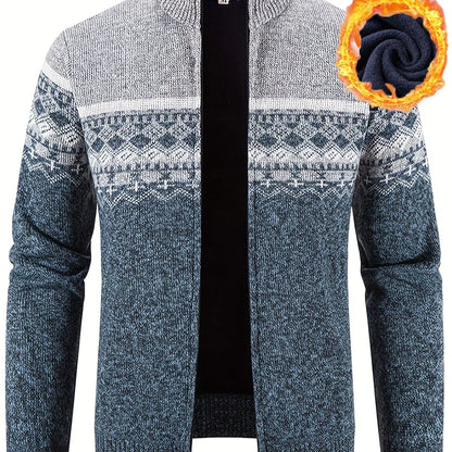 Men'S Thickened Winter Cardigan - Heavyweight Cold Weather Jacket with Stand Collar, Long Sleeve Coat for Formal & Everyday Outfits - Fall/Winter Outerwear in Navy