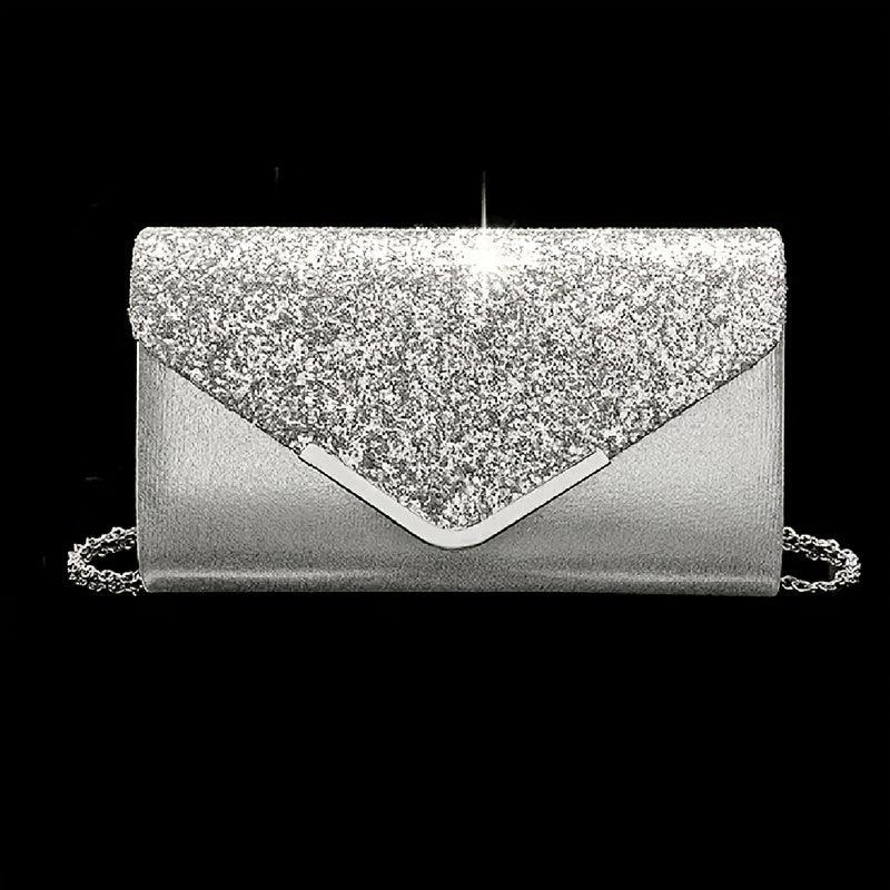 [4pcs Elegant Clutch Set] 4pcs Women's Elegant Sparkling Clutch Evening Bag Set | Decorative Chain Shoulder Bag, Rhinestone Necklace Earrings