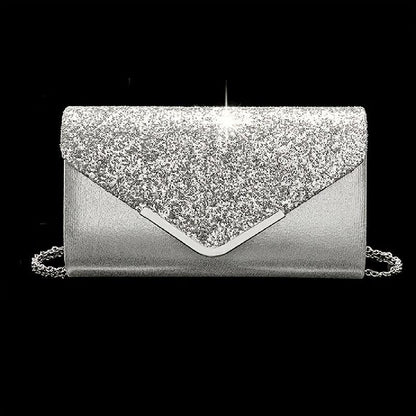 [4pcs Elegant Clutch Set] 4pcs Women's Elegant Sparkling Clutch Evening Bag Set | Decorative Chain Shoulder Bag, Rhinestone Necklace Earrings