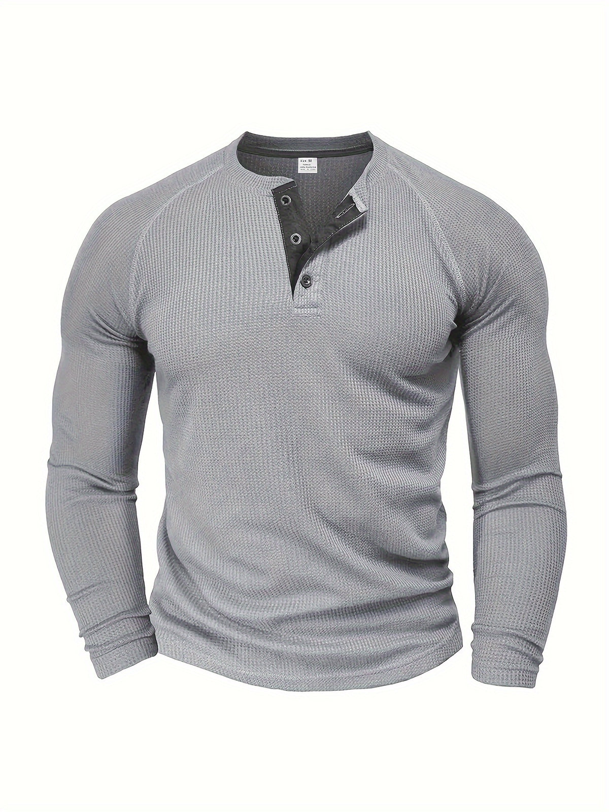 Men'S Long Sleeve T-Shirt Round Neck Open Style Pullover Henley Shirt Men'S Solid Color Fashion Versatile Top