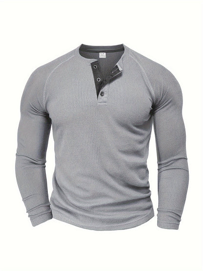 Men'S Long Sleeve T-Shirt Round Neck Open Style Pullover Henley Shirt Men'S Solid Color Fashion Versatile Top