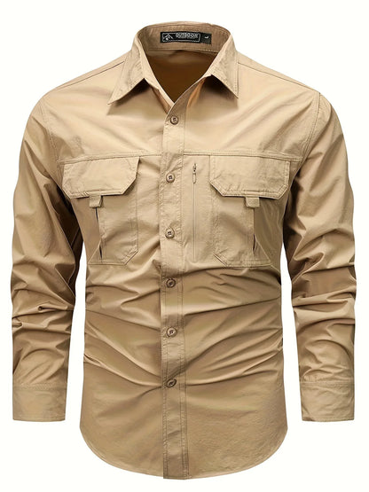 Spring And Autumn Casual Men's Long Sleeve Sunscreen Quick-drying Shirt With Multi-pockets For Outdoor Fishing