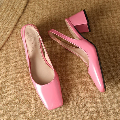 Apricot patent leather slingback medium heels, studio view