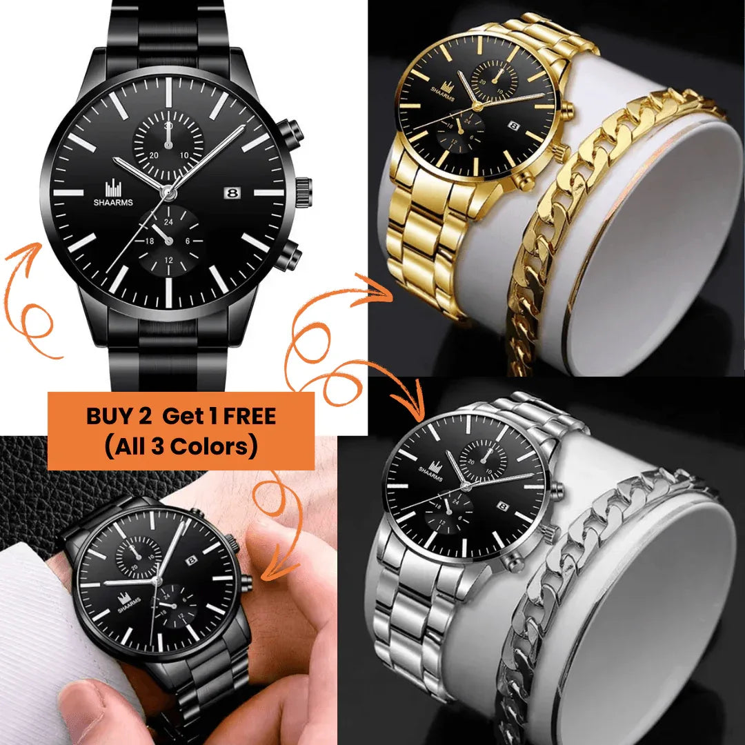 Luxury Stainless Steel Watch & Bracelet Set (Buy 2 Get 1 Free) - Montero Milan