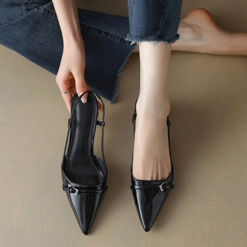 Pointed-Toe Patent Slingback Heels - Montero Milan