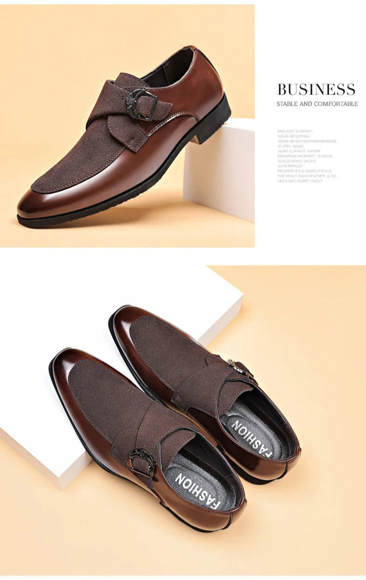 Brown men’s leather loafers displayed in elegant product setting