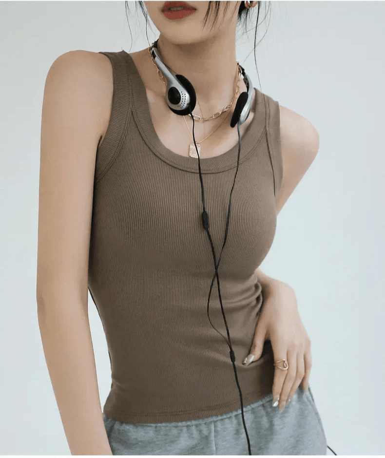 Ribbed Tank Top with Built-in Chest Pad - Montero Milan