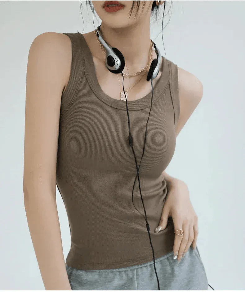 Ribbed Tank Top with Built-in Chest Pad - Montero Milan