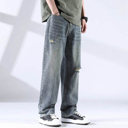 Distressed Straight Leg Jeans - Montero Milan