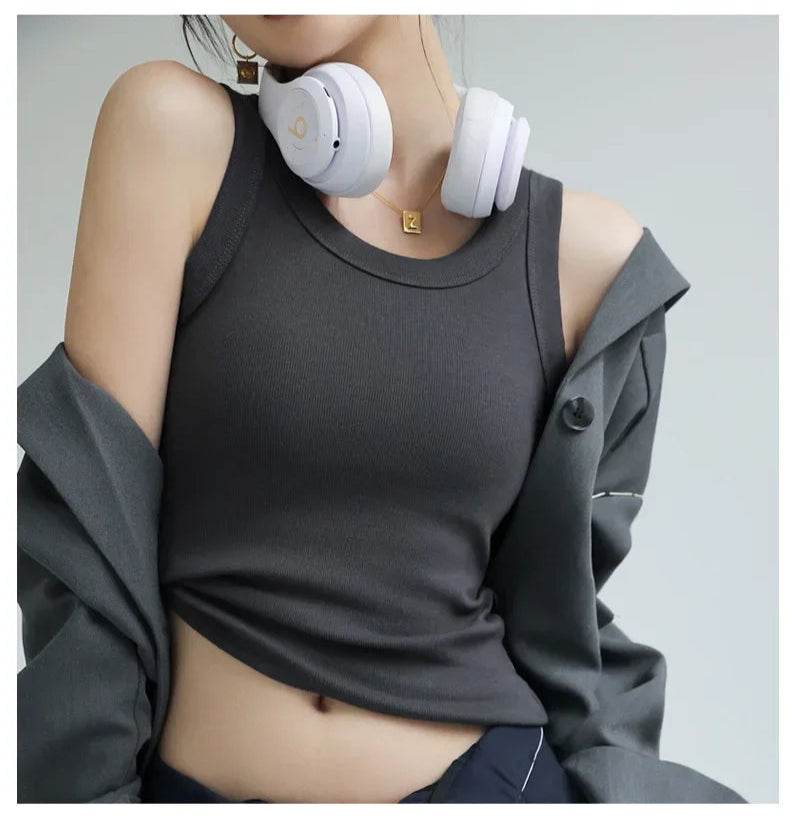 Ribbed Tank Top with Built-in Chest Pad - Montero Milan