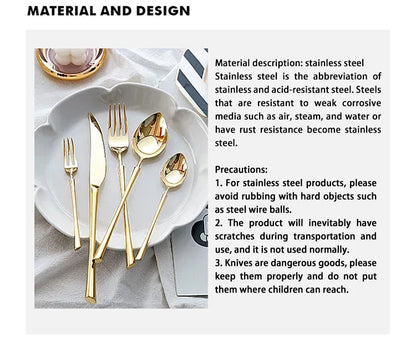 Shiny Gold 18/10 Stainless Steel Flatware Set 304 Dinner Knife Fork Cutlery Set Service For 1 Drop Shipping
