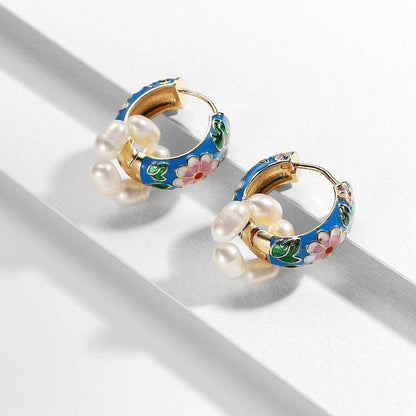 Enamel Floral Hoop Earrings - Montero Milan