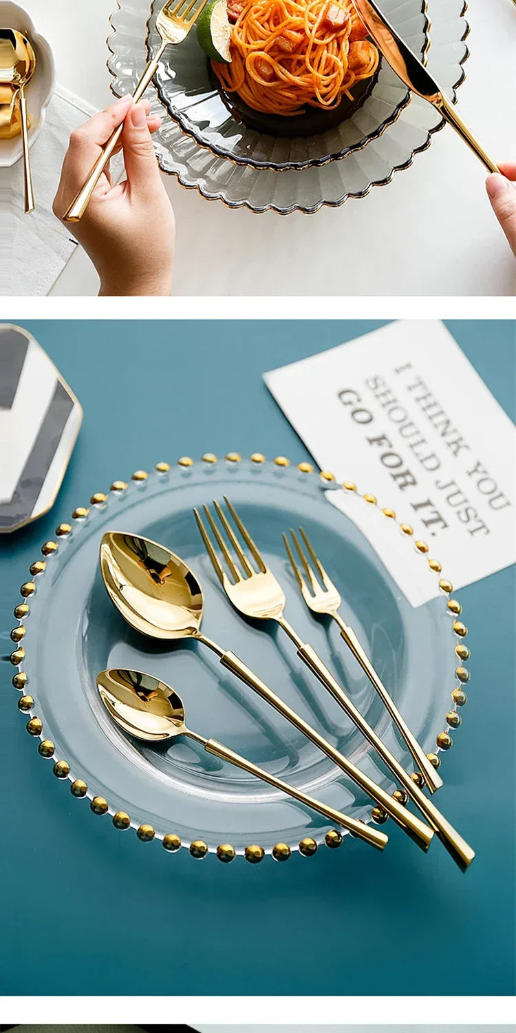 Shiny Gold 18/10 Stainless Steel Flatware Set 304 Dinner Knife Fork Cutlery Set Service For 1 Drop Shipping