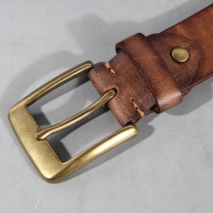 Vintage Luxury Handmade Leather Copper Buckle Man's Belt Cinturon Gotico Cowhide Retro All-match Casual Jeans Soft Belt ABC
