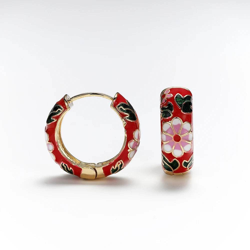 Enamel Floral Hoop Earrings - Montero Milan