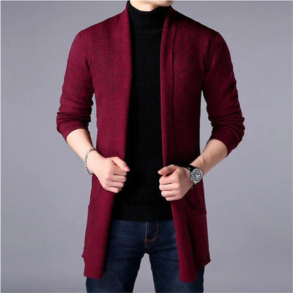 Sweater Coats Men New Fashion 2024 Autumn Men's Slim Long Solid Color Knitted Jacket Fashion Men's Casual Sweater Cardigan Coats