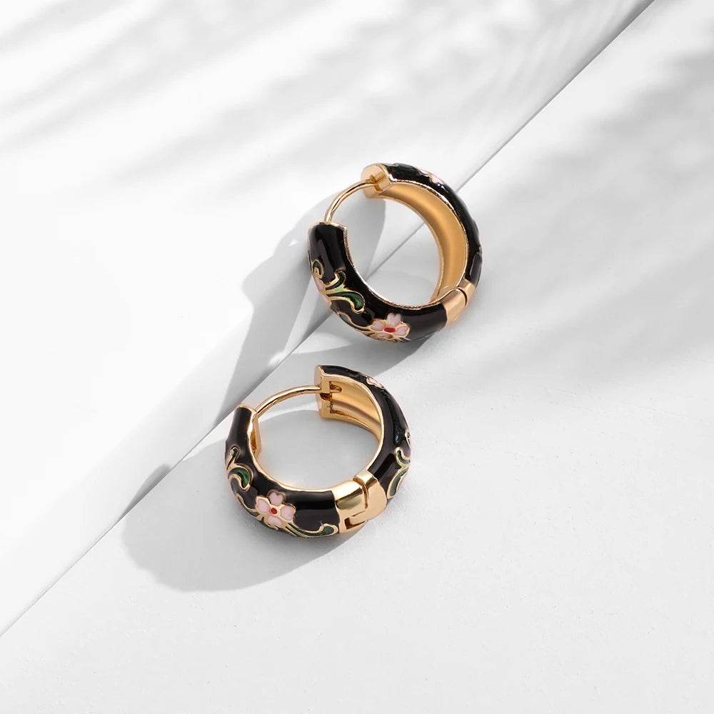 Enamel Floral Hoop Earrings - Montero Milan