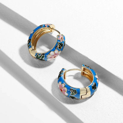 Enamel Floral Hoop Earrings - Montero Milan
