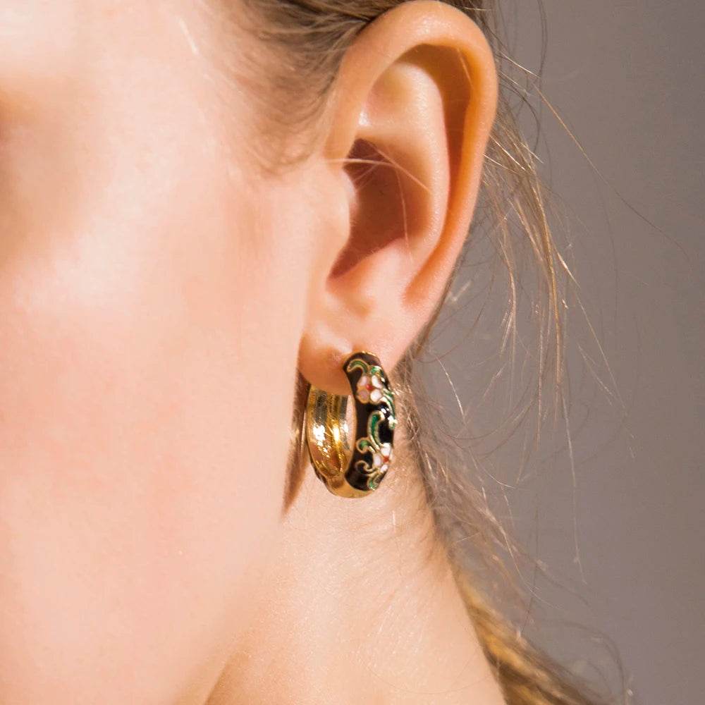 Enamel Floral Hoop Earrings - Montero Milan