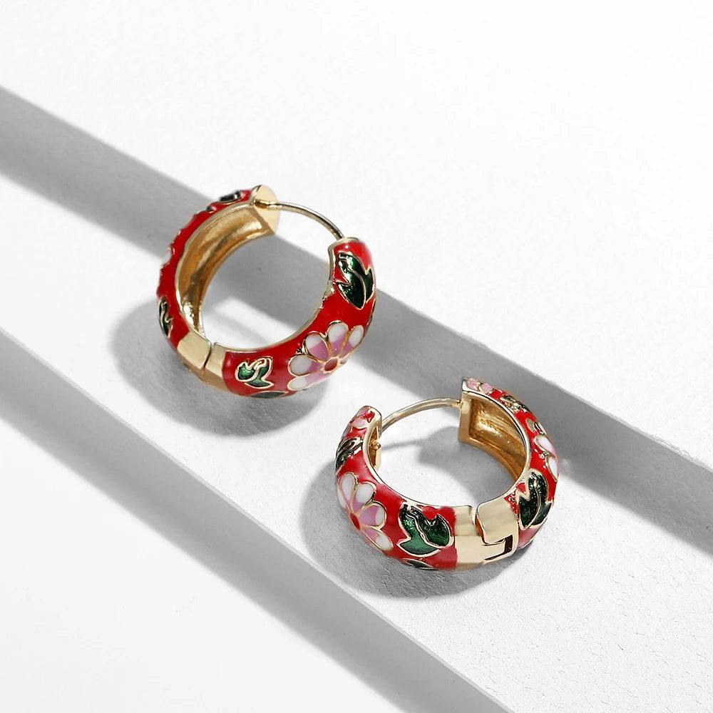 Enamel Floral Hoop Earrings - Montero Milan