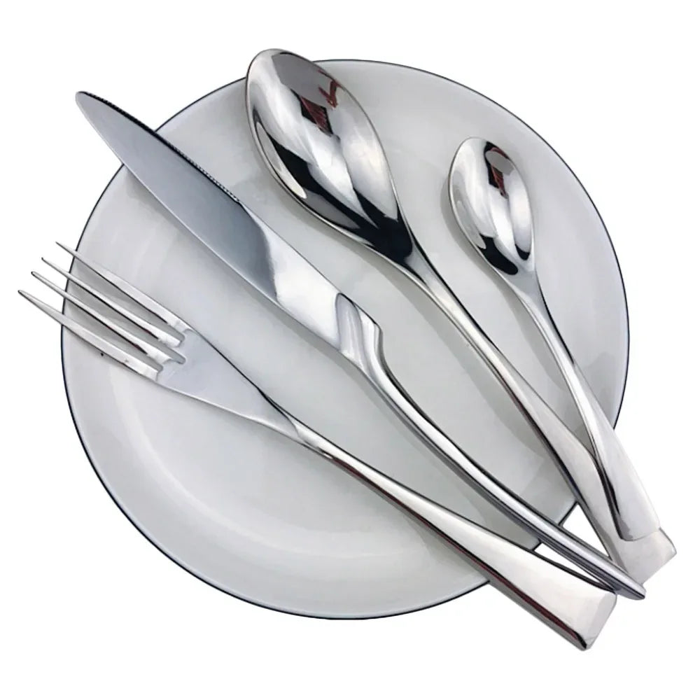 Set of 4 Luxury Shiny Mirror Champagne Knife Fork Spoon Cutlery Dinnerware Set 304 Stainless Steel Flatware Silverware Sets