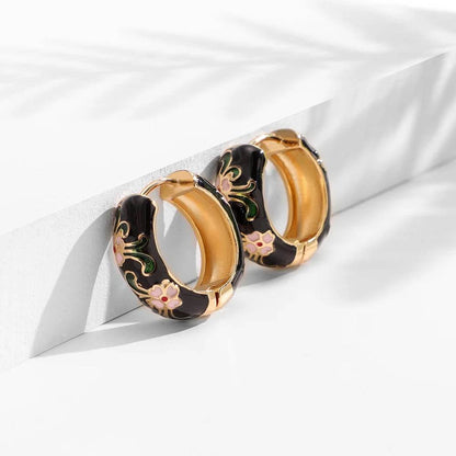 Enamel Floral Hoop Earrings - Montero Milan