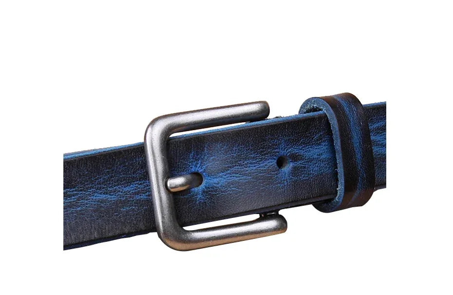 MaiKun Thin Belts for Women Unisex Genuine Leather Belt Female Metal Pin Buckle Belt