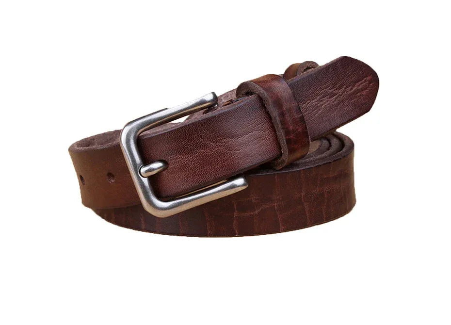 MaiKun Thin Belts for Women Unisex Genuine Leather Belt Female Metal Pin Buckle Belt