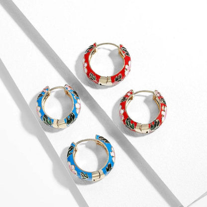 Enamel Floral Hoop Earrings - Montero Milan