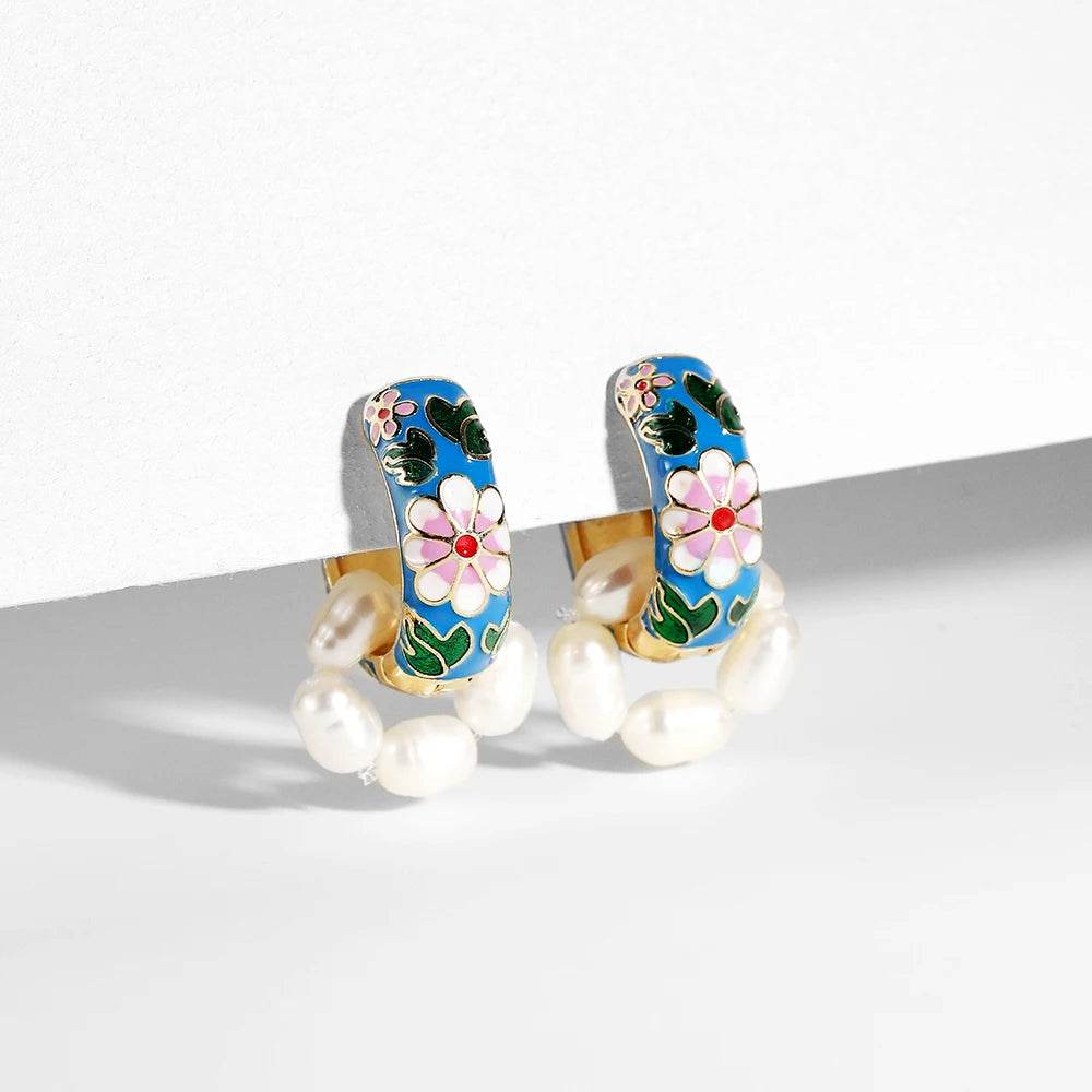 Enamel Floral Hoop Earrings - Montero Milan