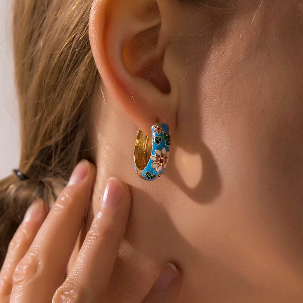 Enamel Floral Hoop Earrings - Montero Milan
