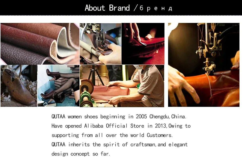 QUTAA News Fashion Winter Women Knee High Boots Pointed Toe Woman Shoes Low Kitten Heels Cow Leather Long Boots Dress Size 34-43