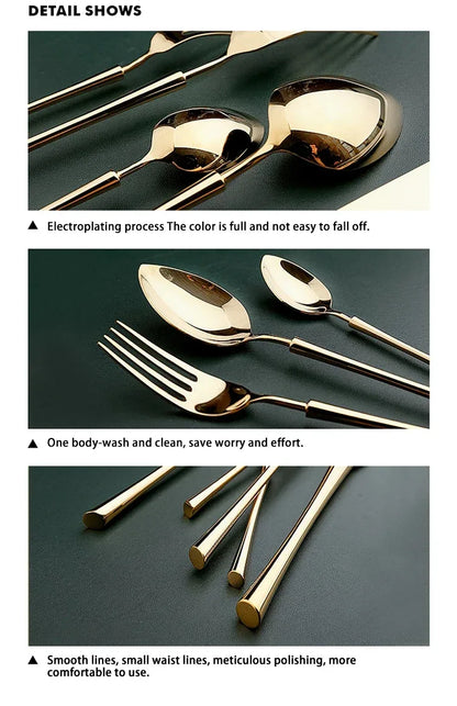 Shiny Gold 18/10 Stainless Steel Flatware Set 304 Dinner Knife Fork Cutlery Set Service For 1 Drop Shipping
