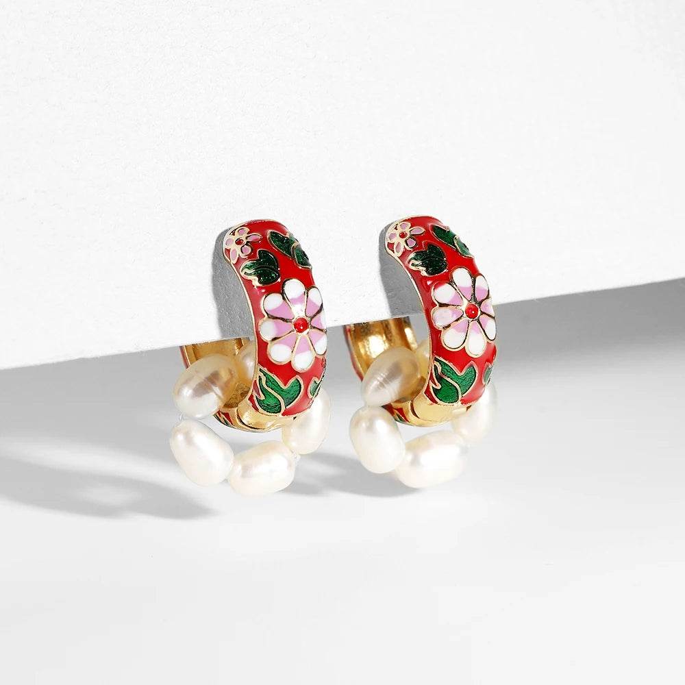Enamel Floral Hoop Earrings - Montero Milan