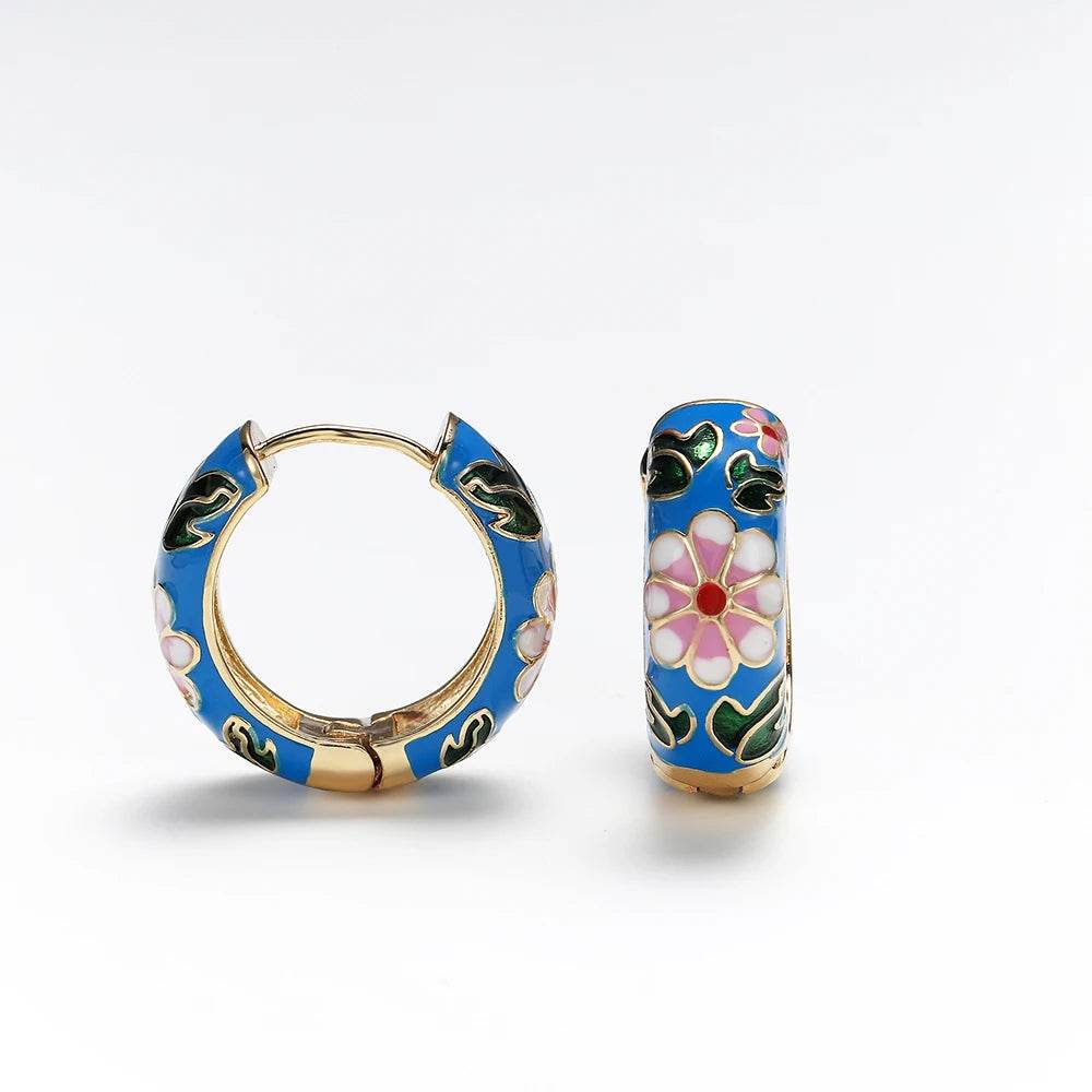 Enamel Floral Hoop Earrings - Montero Milan