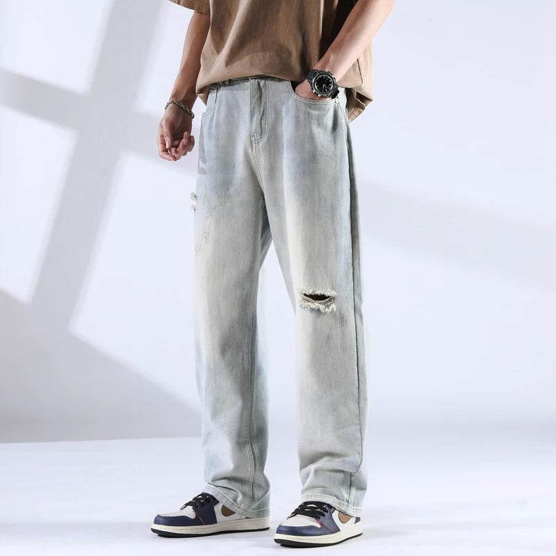 Distressed Straight Leg Jeans - Montero Milan