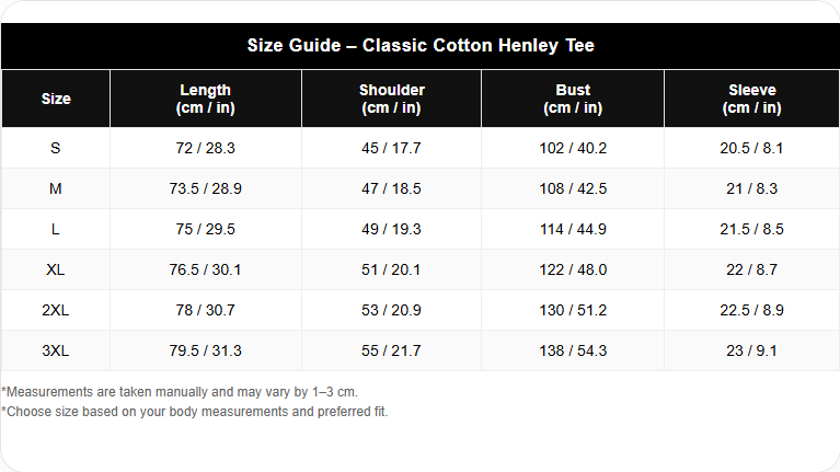 Men's Classic Cotton Blend Henley Tee