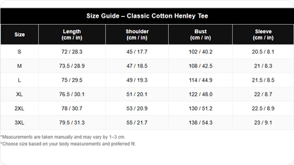 Men's Classic Cotton Blend Henley Tee
