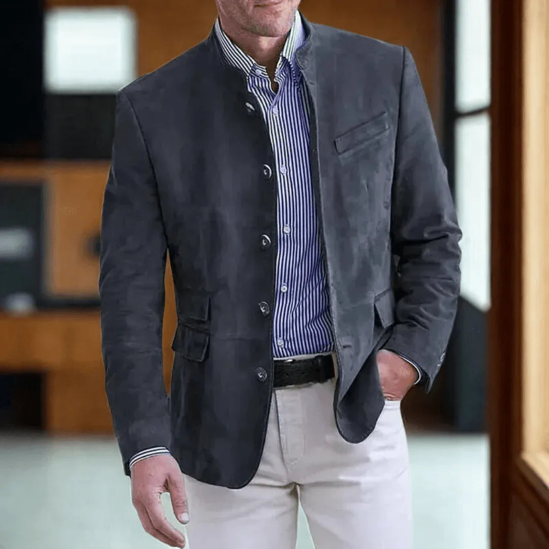 Smart Suede Button-Front Blazer - Montero Milan