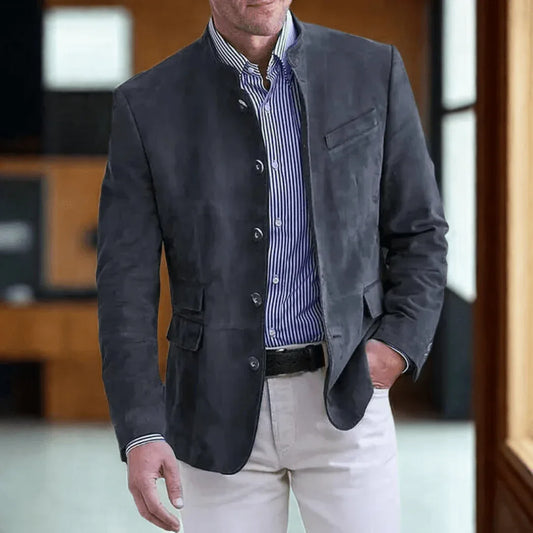 Smart Suede Button-Front Blazer - Montero Milan