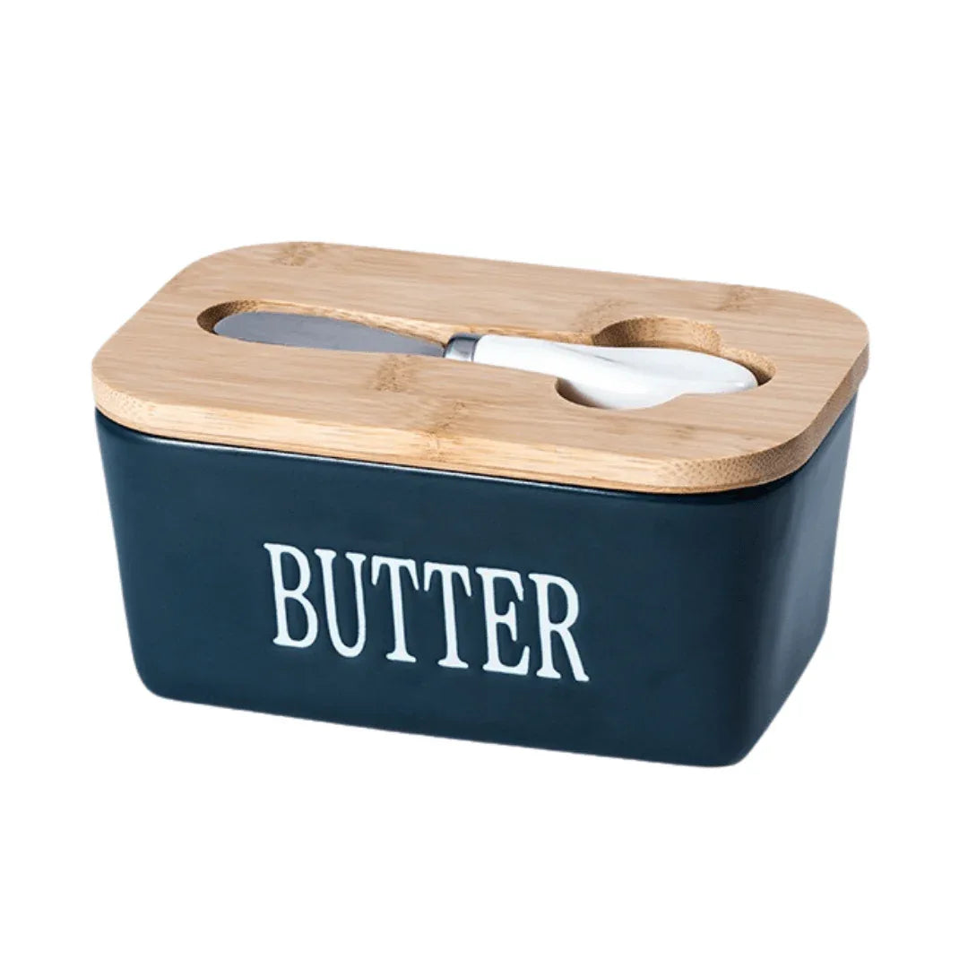 Ceramic Butter Dish with Bamboo Lid & Spreader - Montero Milan