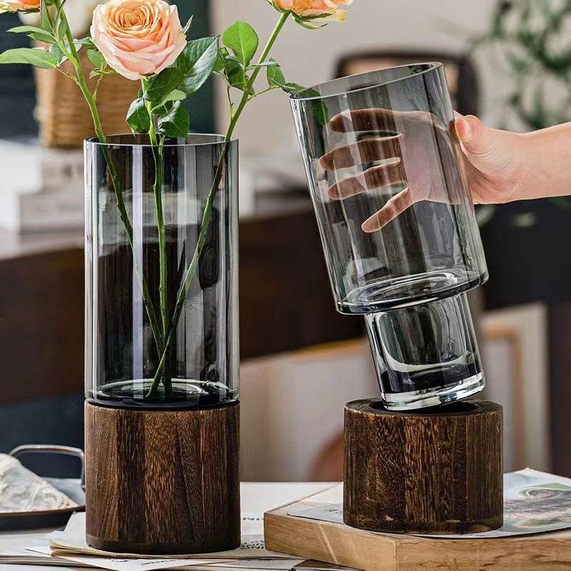 Nordic Elegant Glass Vase (detachable wooden base) - Montero Milan