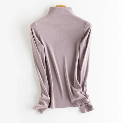 SuyaDream, Women Bottoming T Shirt, Silk Viscose Blend, Long Sleeves, Solid Basic Thermal  Shirt, 2024 Autumn Winter Top