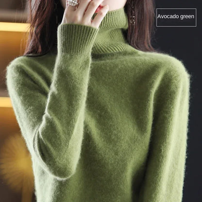 New Women's Clothing For Autumn/Winter 2024 100% Mink Plush Turtleneck Pullover Sweater Ladies Cashmere Sweater Dbr-018
