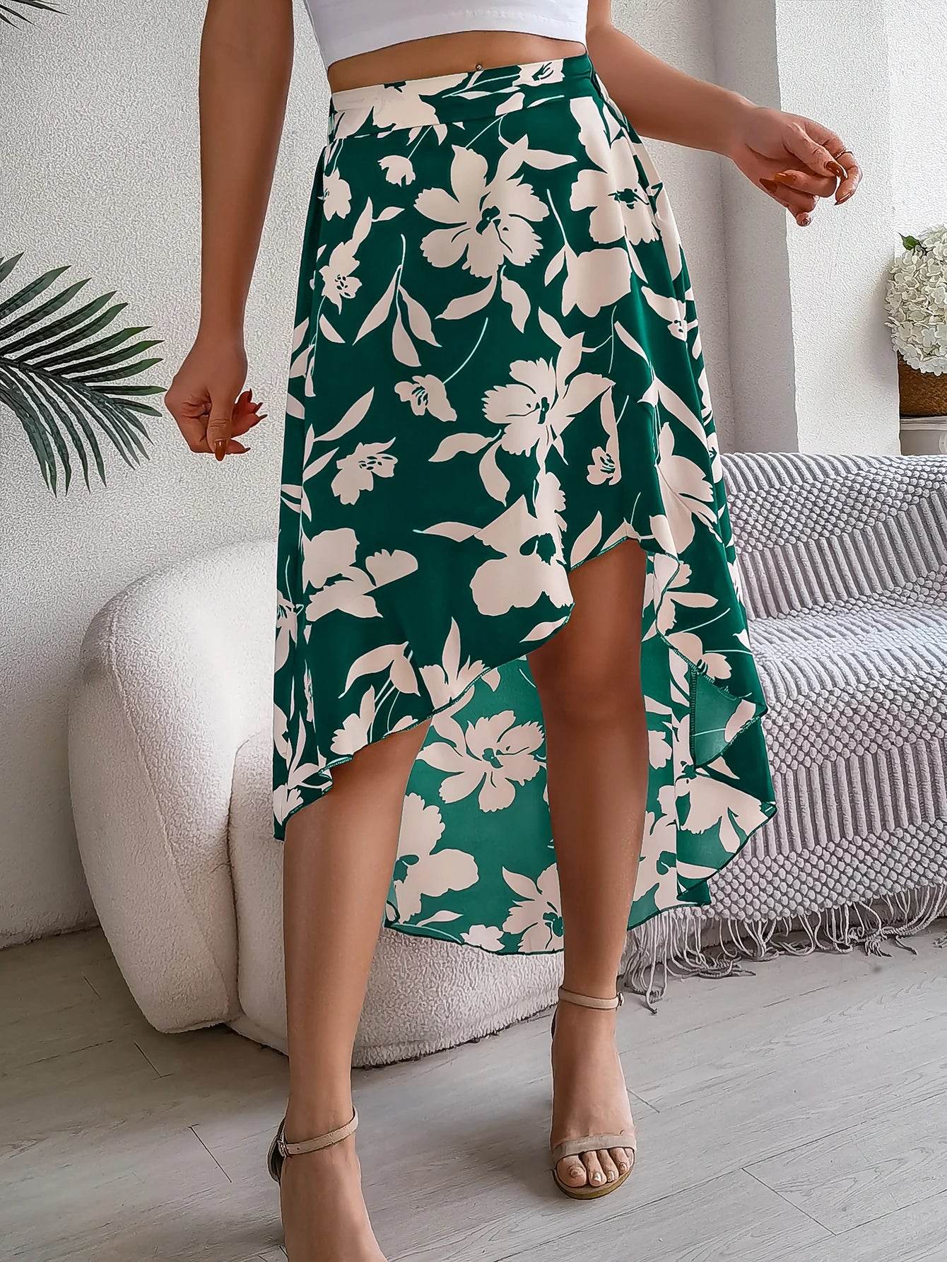 Floral High-Low Midi Skirt - Montero Milan