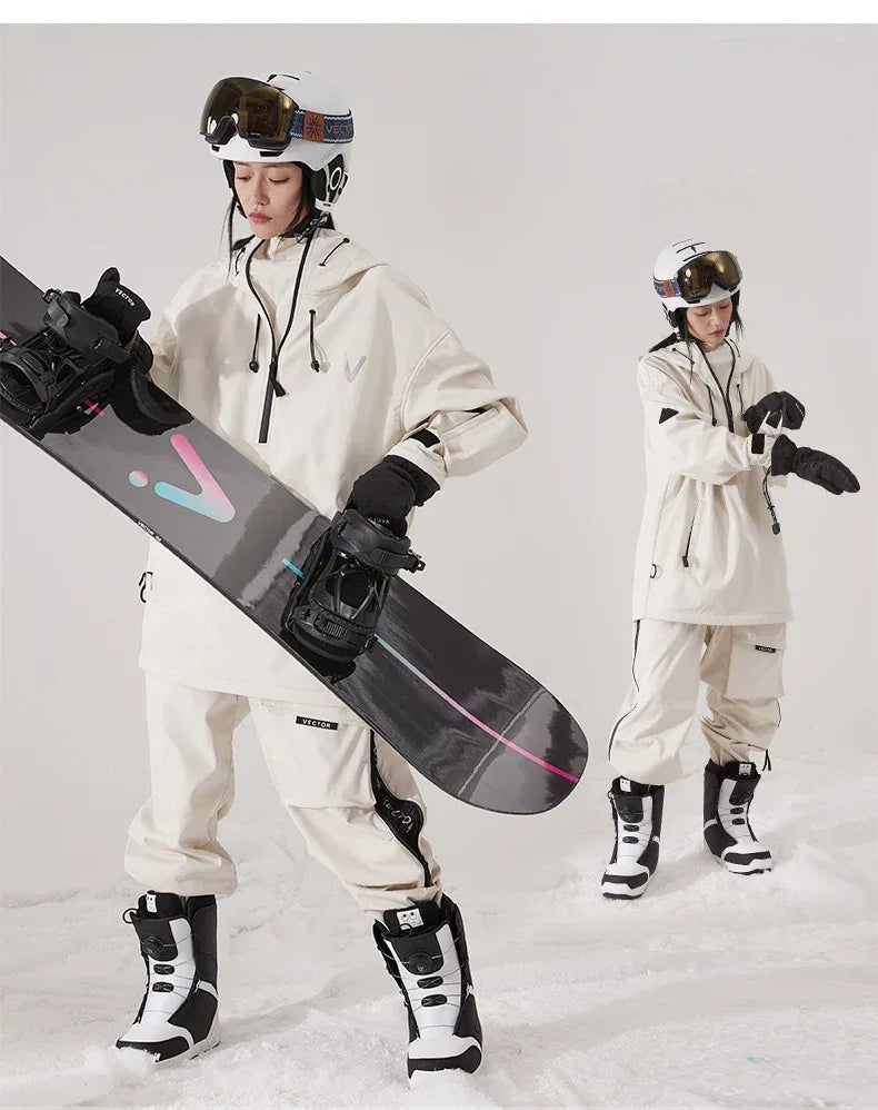 Men Women Solid Color Ski Jacket Ski Pants Warm Windproof Winter Overalls Hoodie Waterproof Outdoor Sports Clothing Snowboard